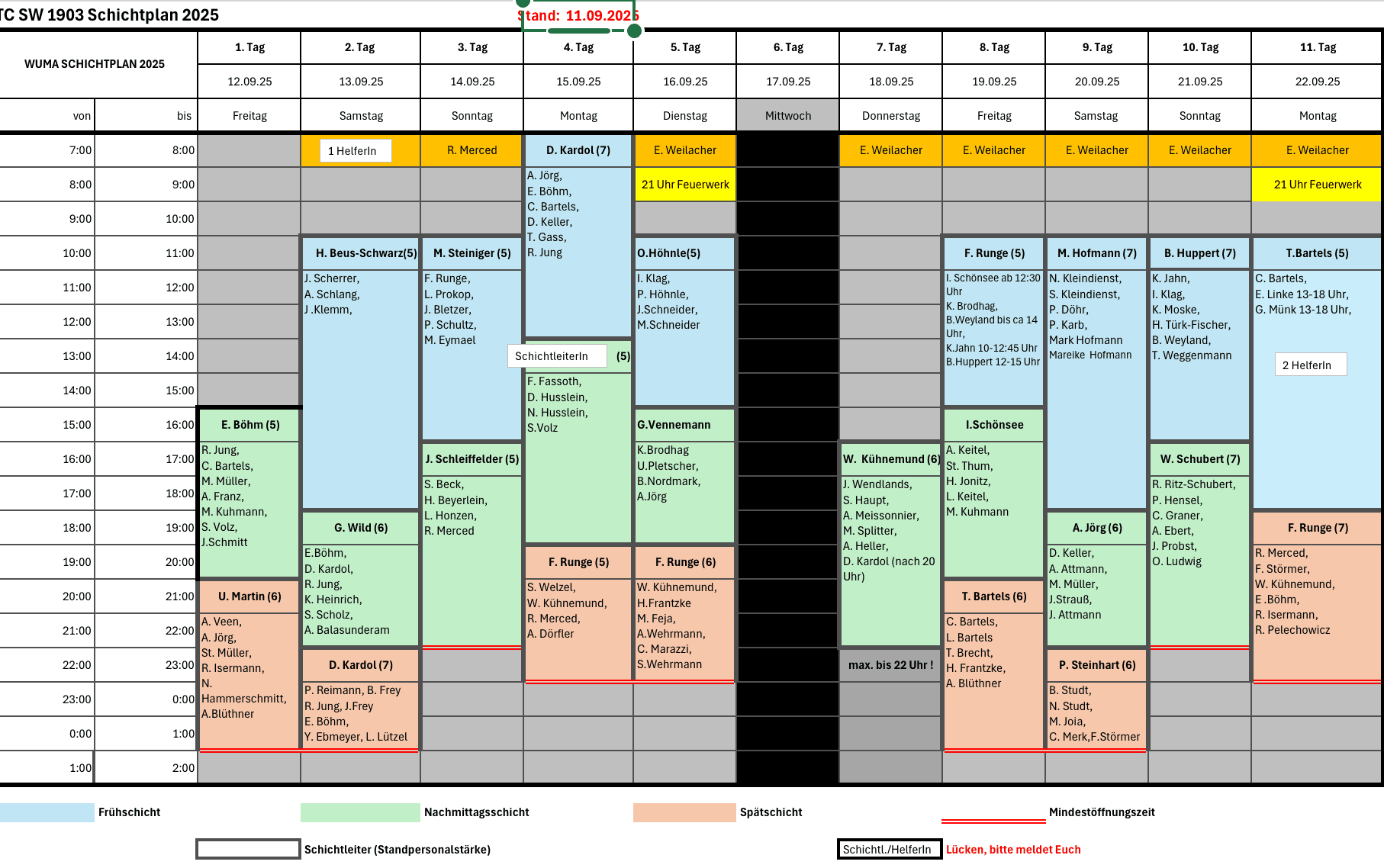 WUMA Schichtplan UPDATE