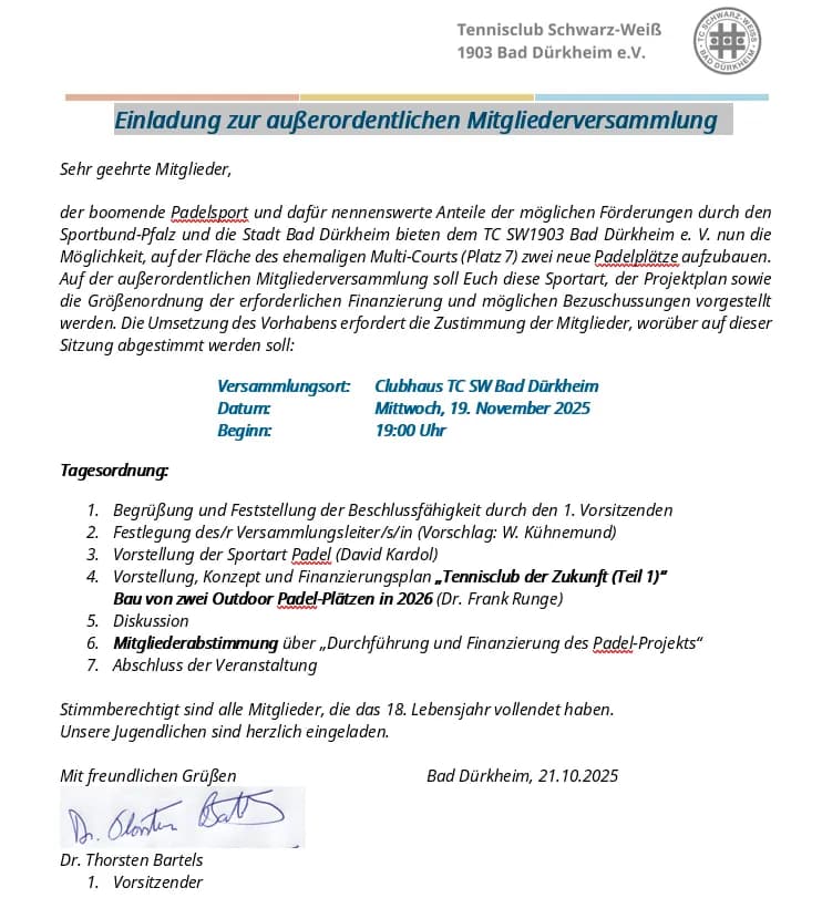 Außerordentliche MGV am 19.10.2025